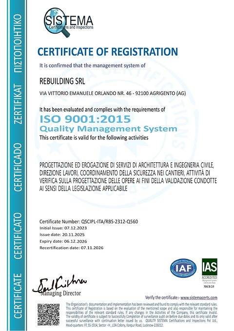 Certificato ISO 9001:2015 di Rebuilding S.r.l.