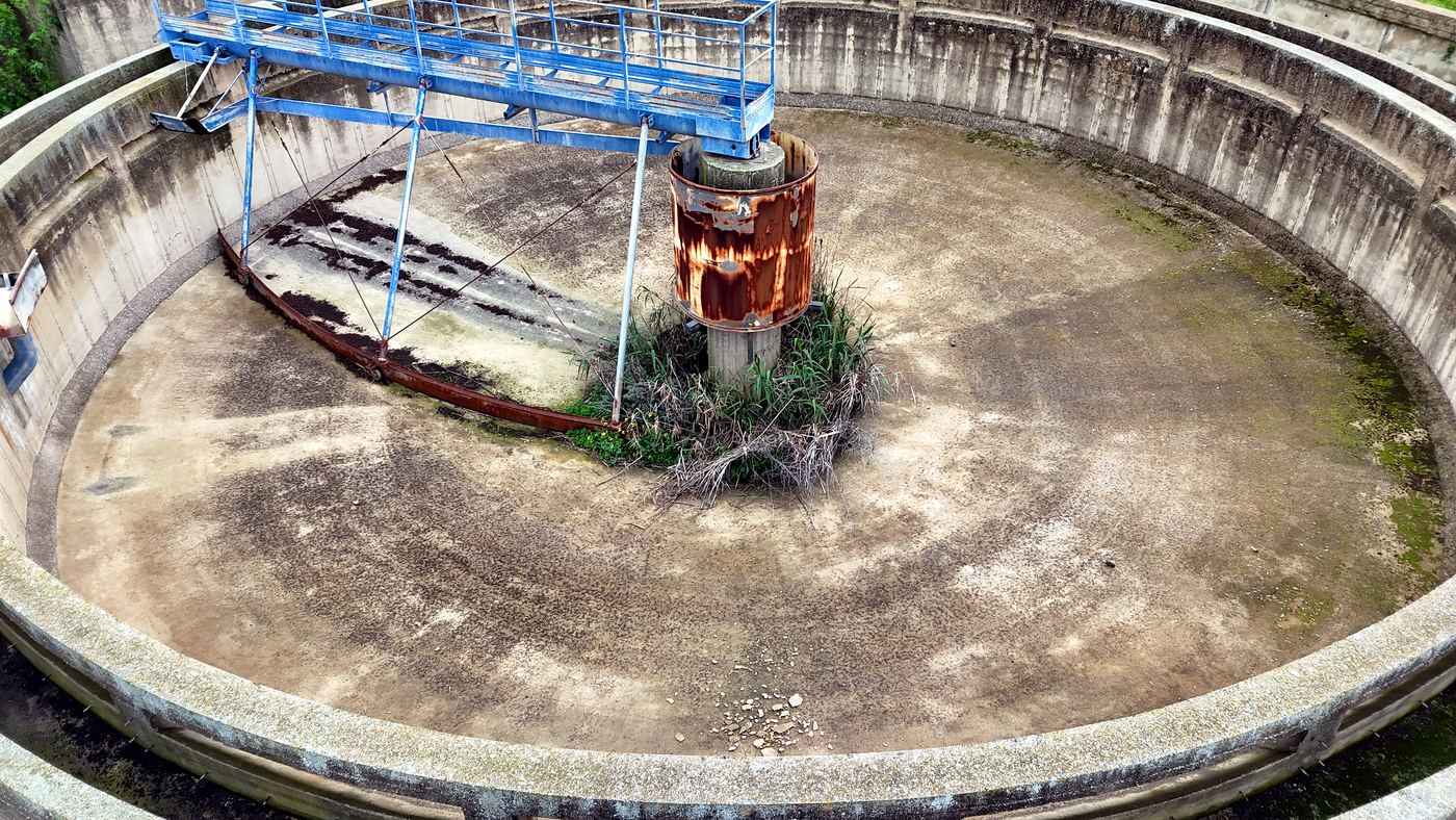 The secondary clarifier in the drone survey of the existing plant