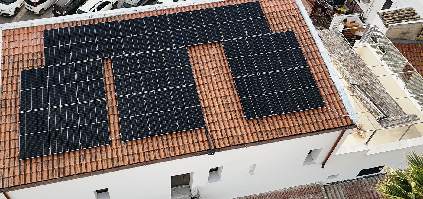Photovoltaic system integrated in the roof of a residential building in Agrigento, after completion